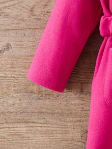 SHEIN Young Girl 1pc Shawl Collar Dual Pocket Belted Overcoat - Hot Pink - View 7