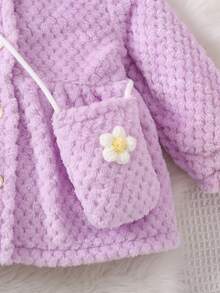 SHEIN 女嬰3D耳朵設計花卉圖案補丁貼連帽外套附包 - 紫色 - 查看 6