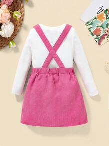 SHEIN Baby Girl Solid Tee & Overall Dress - Multicolor - View 2