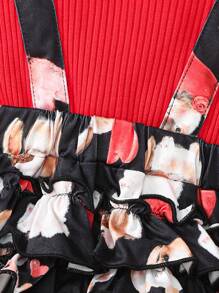 女嬰卡通圖案荷葉邊前蝴蝶結二合一連身背心＆ 頭巾 - 彩色 - 查看 4