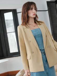 Chiquease Solid Double Breasted Blazer Fall Cloth For Women - Khaki - View 4