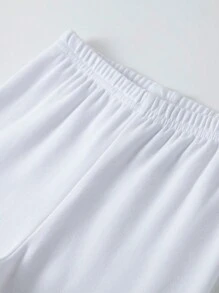 2pcs/Set Tween Girl White Solid Color Long Sleeve Top And Pants, Thick Snug Fit Warm Winter Pajama Set