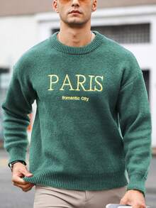 Manfinity LEGND Lỏng lẻo phù hợp Nam Thêu Chữ Thả vai Áo len - Màu xanh Bạc hà - Xem 6