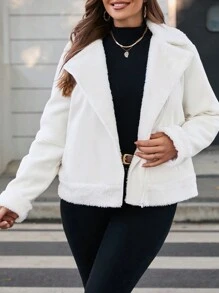 SHEIN LUNE 大碼西裝領毛絨內襯拉鏈開襟夾克