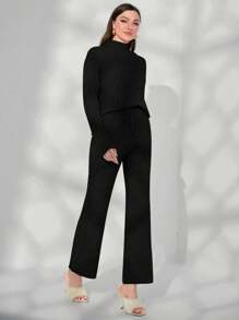 Mulvari Mock Neck Sweater & Drawstring Waist Knit Pants - Black - View 4