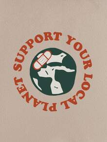 SHEIN EZwear Đồ họa Chữ cái Dây rút Lót nhiệt Hoodie - Màu Khaki - Xem 7