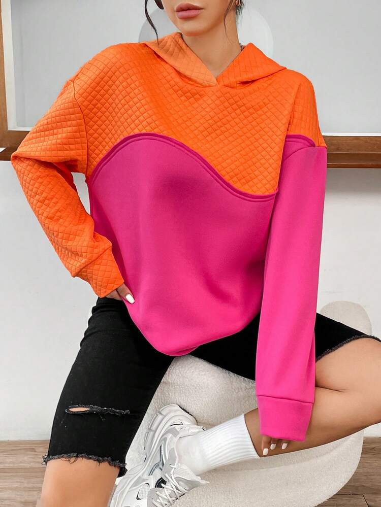 Muchica Capucha de dos tonos de hombros caídos - Rosa Fucsia - Ver 4