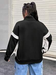 SHEIN EZwear Plus Sweat-shirt À Blocs De Couleurs Zippé Épaule tombante