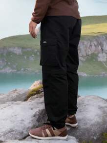 In My Nature 男士戶外褲,帶有字母印花翻蓋口袋 - 黑色 - 查看 4