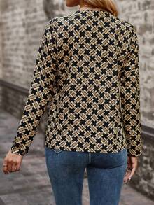 SHEIN Clasi 滿版印花缺口領襯衫 - 黑色 - 查看 2