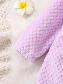 SHEIN 女嬰3D耳朵設計花卉圖案補丁貼連帽外套附包 - 紫色 - 查看 4