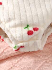 SHEIN Baby Girl Cherry Print Bow Front Contrast Binding Bodysuit - White - View 4