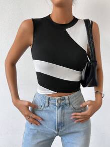 SHEIN Frenchy Hai âm Áo ba lỗ - màu đen - Xem 3