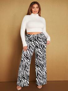 SHEIN SXY 大碼斑馬條紋喇叭褲 - 黑與白 - 查看 4