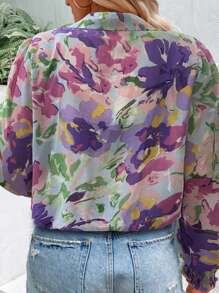 Flirla 大碼印花喇叭袖襯衫 - 彩色 - 查看 2