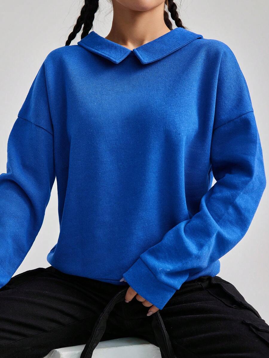 EURMUSE Solid Drop Shoulder Hoodie - Royal Blue - View 1