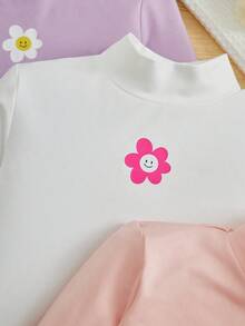 3入組青少女針織花紋立領T恤 - 彩色 - 查看 4