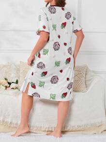 Plus Strawberry & Letter Graphic Nightdress - White - View 2