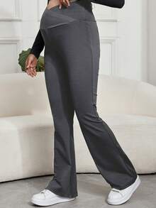 SHEIN 孕婦寬腰帶可調節腰圍喇叭褲 - 灰色 - 查看 3