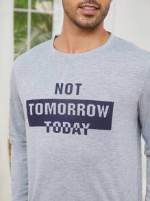 Men Letter Graphic PJ Set - Light Grey - View 4