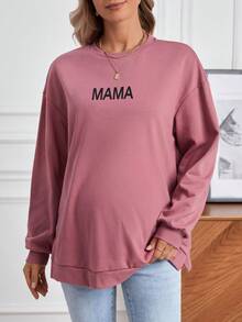 SHEIN Thai sản Đồ họa Chữ cái Thả vai Áo nỉ - Hồng - Xem 3