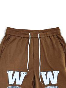 Manfinity Roghcode Quần nỉ nam dáng rộng có họa tiết chữ Slogan và dây rút ở eo, quần nỉ mặc đi chơi dạo phố cỡ lớn, quà tặng cho chồng, bạn trai - màu nâu - Xem 7