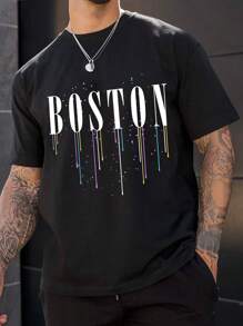 Manfinity Homme Nam Lá thư In Áo thun - màu đen - Xem 1