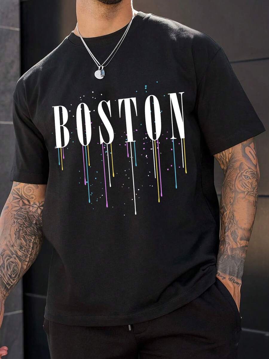 Manfinity Homme Nam Lá thư In Áo thun - màu đen - Xem 1