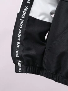 SHEIN Tween Boy Letter Tape Contrast Pocket Hoodie And Pants Casual Loose Suit Chic Outfits For Autumn/Winter