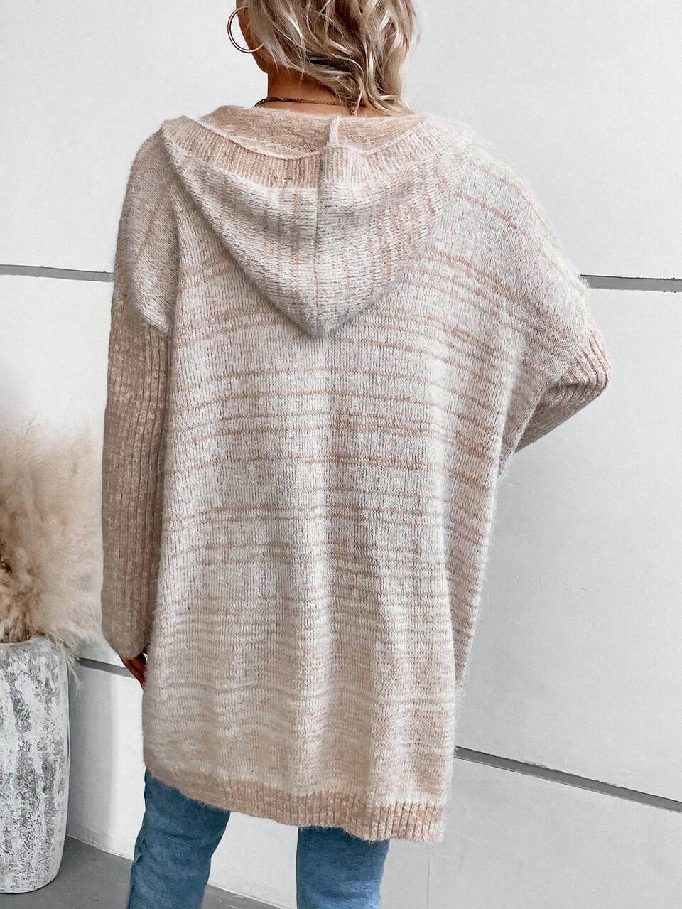Space Dye Drop Shoulder Hooded Duster Cardigan