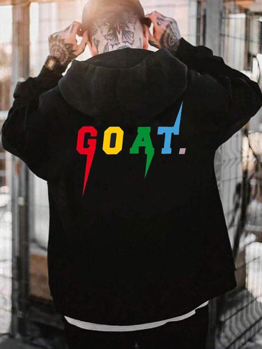 Manfinity Loose-Fit Men's Letter Printed Drop Shoulder Hoodie - Black - View 1