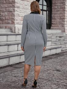 SHEIN Clasi Plus Houndstooth Print Contrast Trim Dress Without Belt - Black and White - View 2