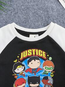 JUSTICE LEAGUE X SHEIN Chàng trai trẻ Cartoon & Đồ họa chữ cái Tay Raglan Áo nỉ - Nhiều màu - Xem 4