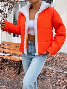 SHEIN Unity Teddy Lined Zip Up Padded Padded Coat Clothes Winter - Orange - View 3