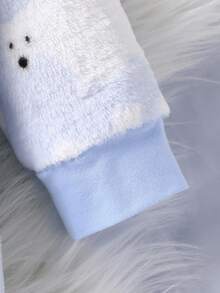 女嬰卡通圖案毛茸茸連身褲 - 藍色 - 查看 5