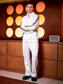 Manfinity Men Rainbow Striped Tape Side Jacket & Pants - White - View 4