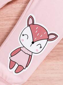 SHEIN Young Girl Cartoon Print Hoodie & Sweatpants - Pink - View 5