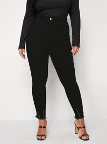 EMERY ROSE Plus Raw Hem Elegant Skinny Jeans - Black - View 1