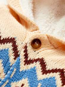 Baby Boy Geo Pattern Button Up Hooded Cardigan - Multicolor - View 6