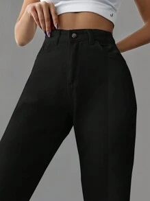 Cottnline Jeans de pierna recta unicolor - Negro - Ver 4