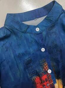 Áo sơ mi Plus Size Nút phía trước Giải trí - Màu xanh hải quân - Xem 4