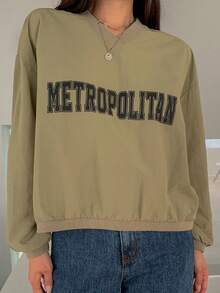 DAZY Letter Graphic Drop Shoulder Blouse - Army Green - View 5