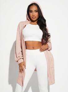 SHEIN SXY Abrigo con capucha de hombros caídos con parte delantera abierta - Rosa Pálido - Ver 1
