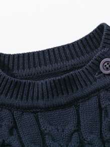 Bebé niño con diseño de botón tejido de cable Mono & Sombrero - azul real - Ver 3