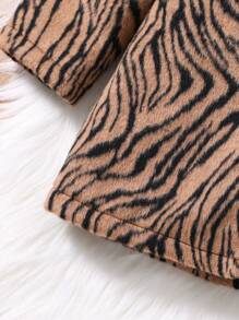 SHEIN Young Girl Zebra Striped Double Breasted Overcoat & Hat - Brown - View 6