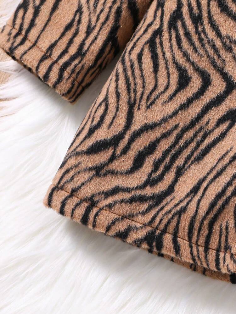 Young Girl Zebra Striped Double Breasted Overcoat & Hat