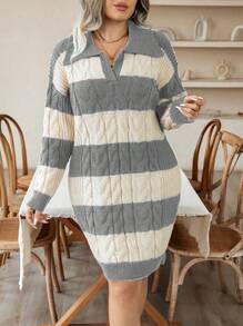 SHEIN LUNE Hơn Hai âm Xoắn Dan Thả vai Đầm Áo len - Xám - Xem 1