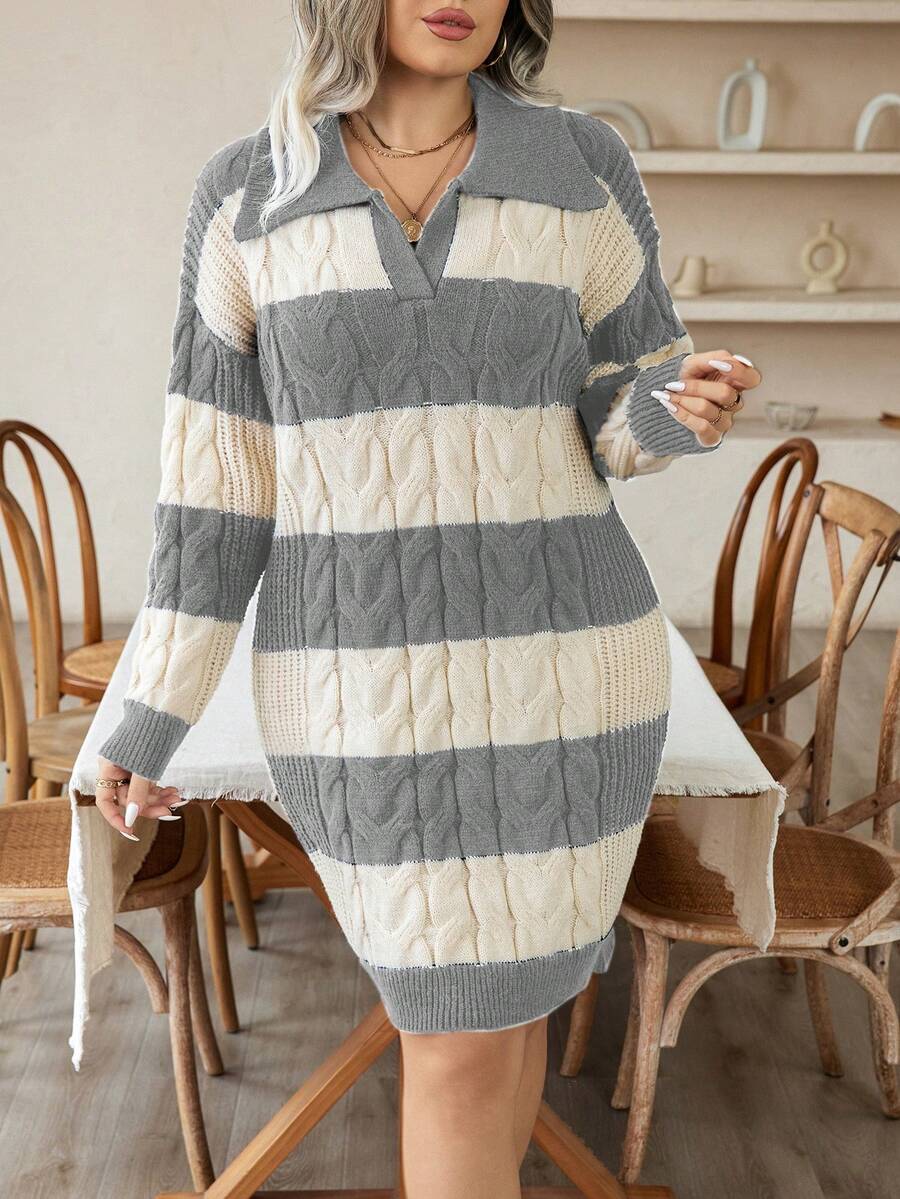 SHEIN LUNE Hơn Hai âm Xoắn Dan Thả vai Đầm Áo len - Xám - Xem 1