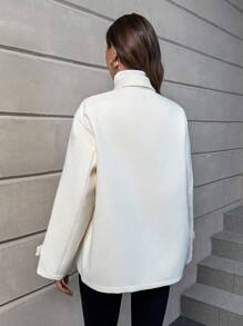 SHEIN Privé Waterfall Collar Fringe Trim Open Front Overcoat - Apricot - View 2