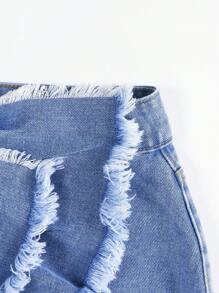 Soleia Ruffle Trim Ruffle Trim Denim Skirt - Blue - View 5